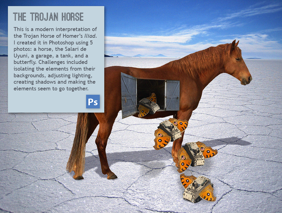 Photoshop collage on Trojan Horse theme